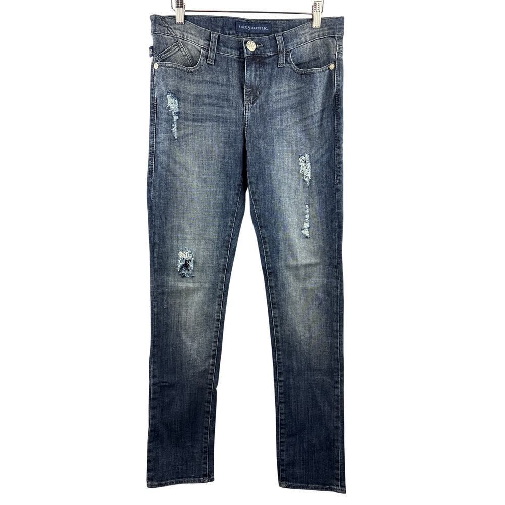 Women’s Rock & Republic Size 8 Medium Wash Distressed Skinny Jeans